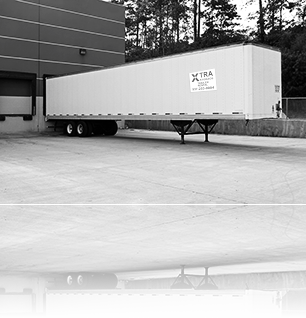 Storage mobile trailer for rent or lease from Xtra Storage docked at warehouse